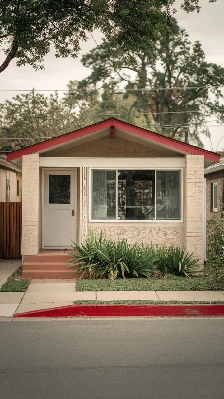 This mid-century gem, with its clean lines and inviting porch surrounded by lush greenery, embodies timeless charm and serves as a tranquil oasis for cherished memories.