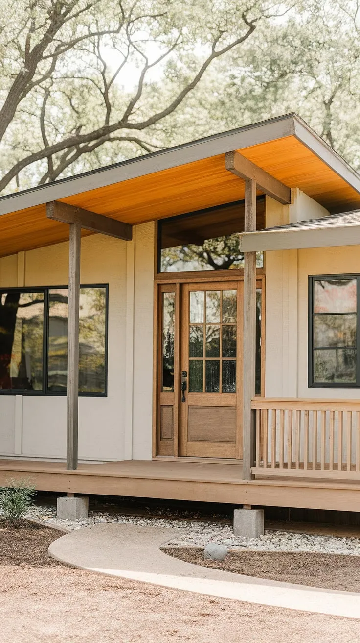A picture-perfect example of mid-century modern architecture. The subtle details, from the sloping roof to the carefully chosen landscaping, create a sense of understated sophistication. A home that effortlessly blends seamlessly with its surroundings, offering a tranquil retreat from the everyday.
