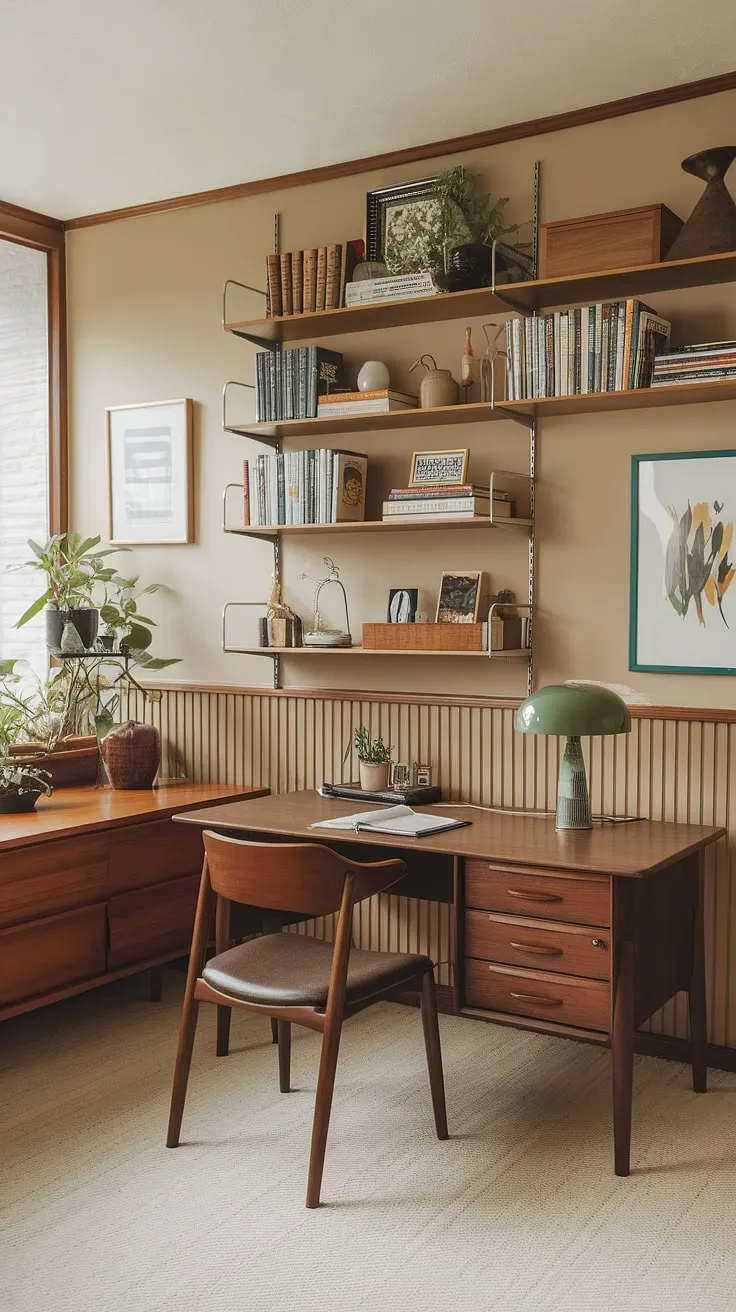 Lost in the pages of inspiration, surrounded by the warmth of mid-century modern design. The quiet hum of creativity fills this writing studio, a sanctuary where ideas take flight. A perfect blend of functionality and aesthetic appeal, this space is a testament to the enduring elegance of the era. A haven for writers, a testament to thoughtful design, and a space where stories unfold.