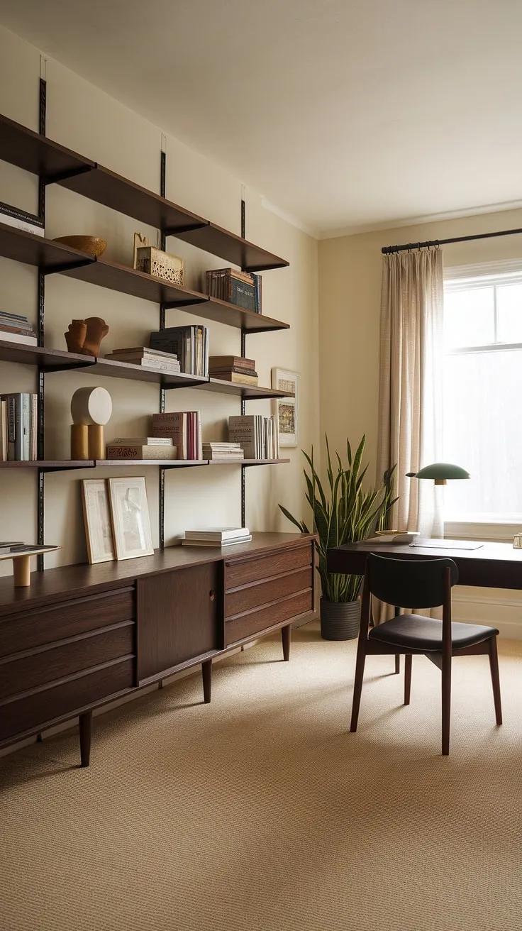 My sanctuary. A mid-century modern haven designed for focused work and creative flow. The rich wood tones, the carefully curated books, and the soft, natural light all contribute to a space that nurtures both mind and soul. A perfect place to lose myself in the process of writing.