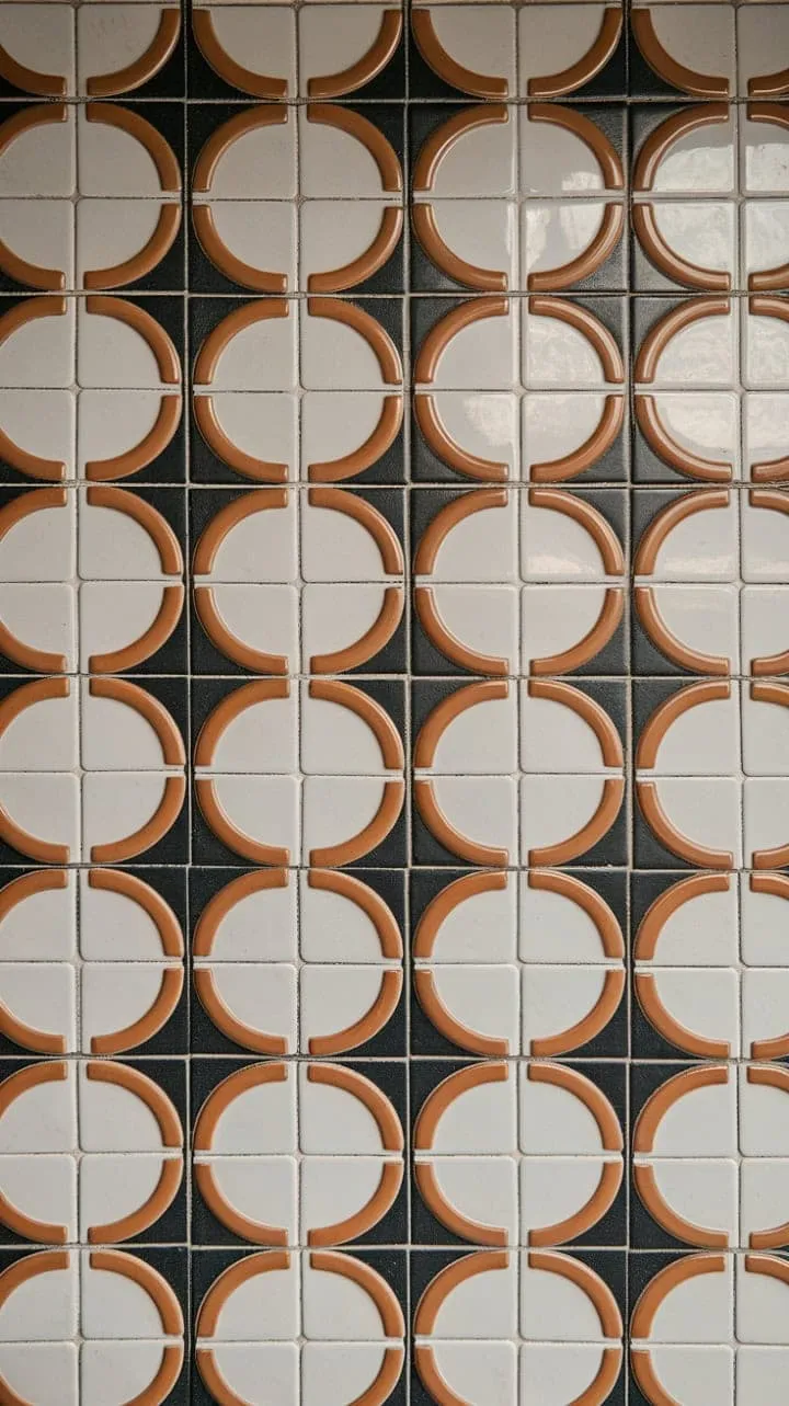 This mid-century modern kitchen backsplash, with its playful geometric design and tactile raised tiles, beautifully marries retro flair with contemporary elegance.