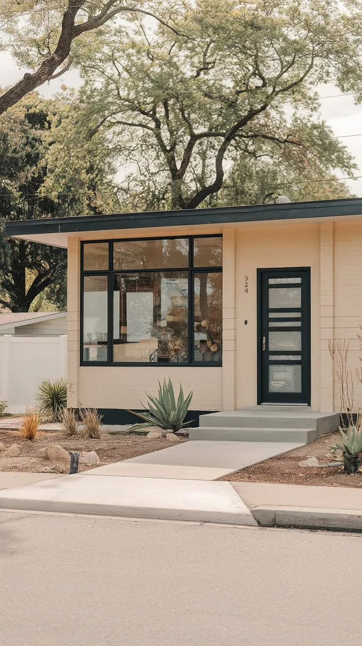 This mid-century modern gem, with its clean lines and expansive windows, effortlessly blends classic design with contemporary appeal. The neutral palette, punctuated by sharp black accents, creates a sophisticated and inviting atmosphere. A testament to timeless architecture.