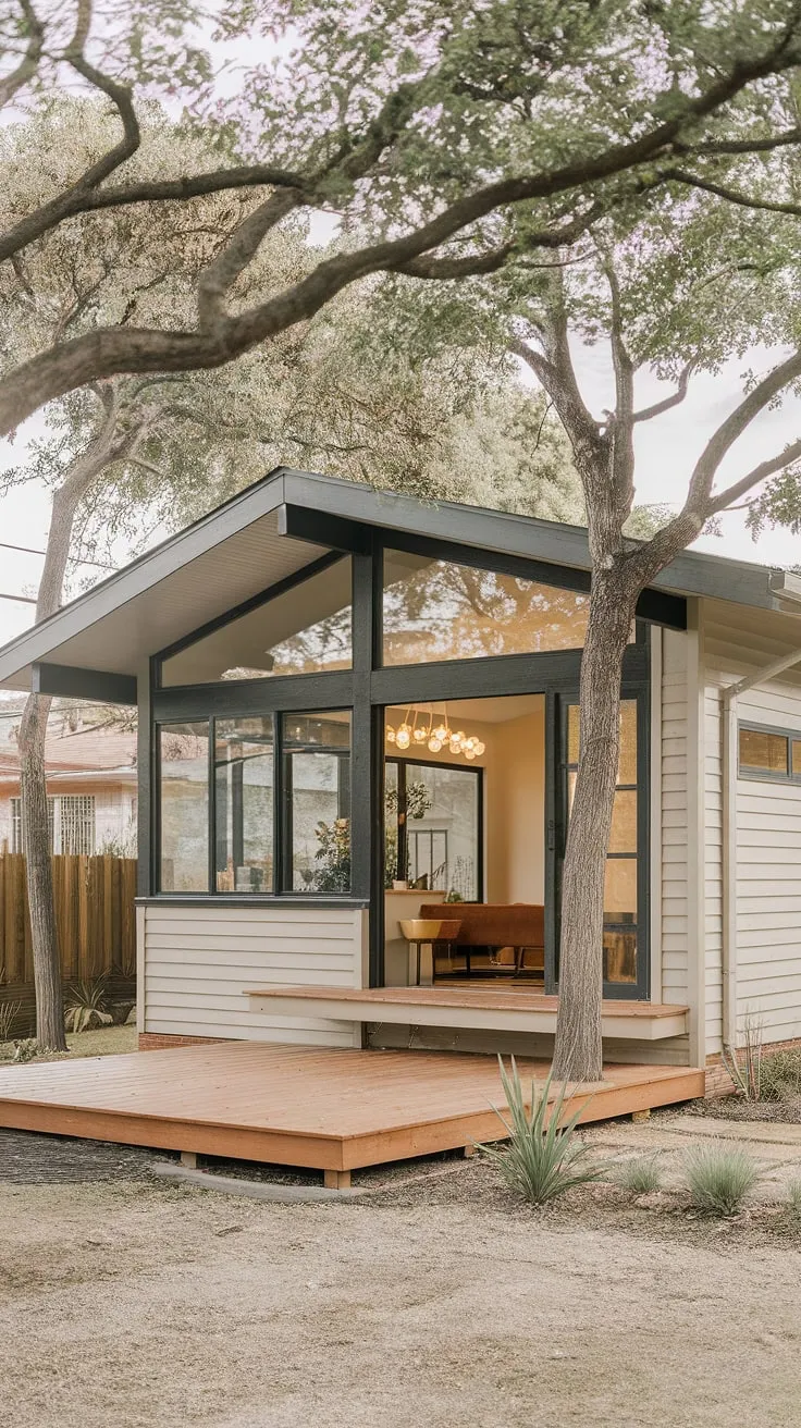 Step inside this beautifully preserved mid-century modern bungalow. The open floor plan, large windows, and expansive wooden deck create a seamless transition between the interior and exterior spaces. A testament to classic design, this home offers a unique opportunity to experience the charm of a bygone era.