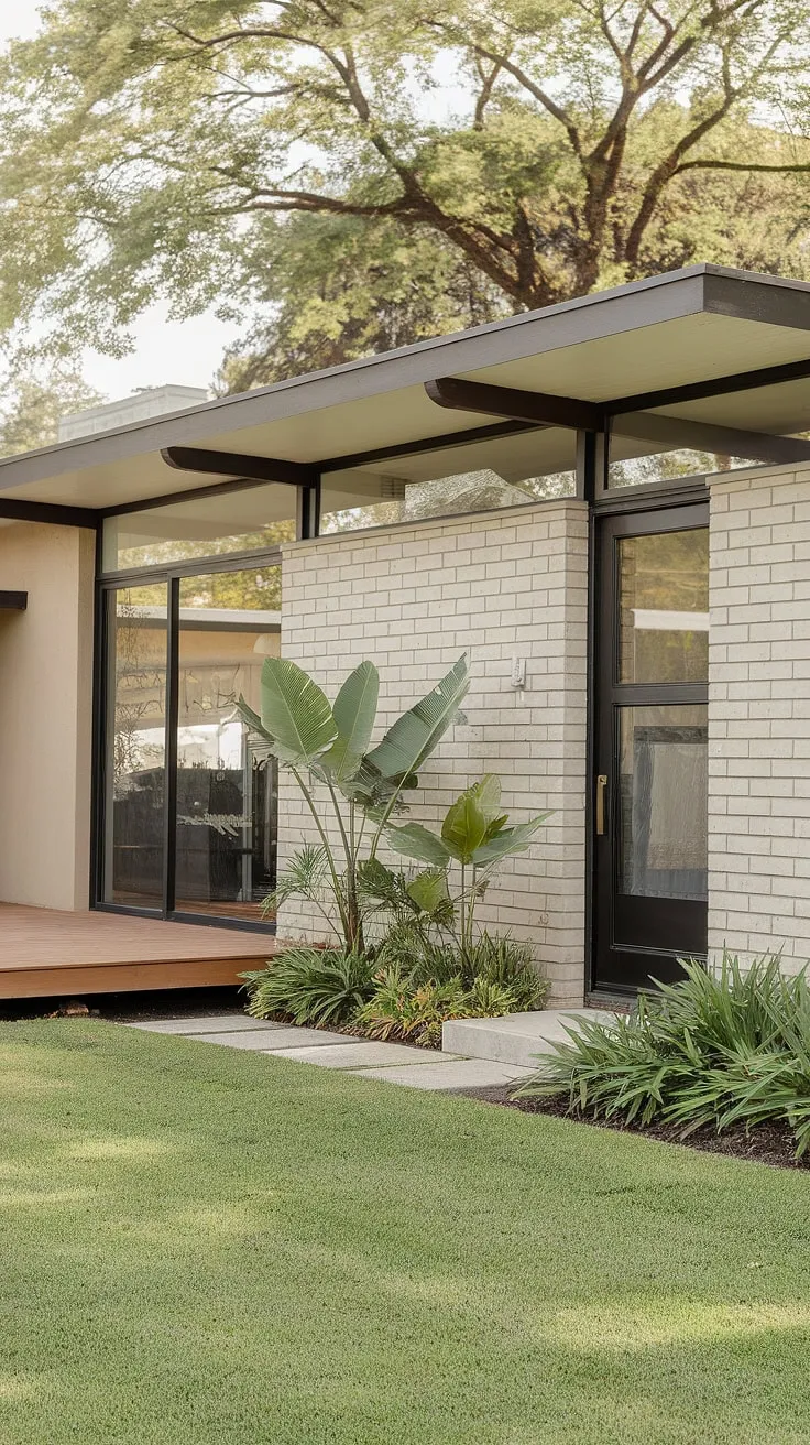 Mid-century modern elegance redefined. The clean lines, expansive windows, and tranquil green landscape create a serene atmosphere; a testament to timeless design. A perfect blend of form and function, this home offers a peaceful retreat.