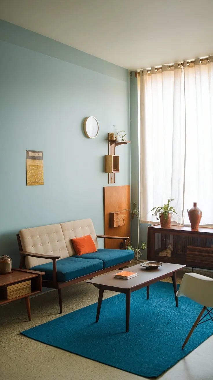 This small apartment living room proves that big style doesn't require big space. The carefully curated details, from the mid-century modern furniture to the thoughtfully chosen accessories, create a sophisticated and calming ambiance. A testament to the power of intentional design.
