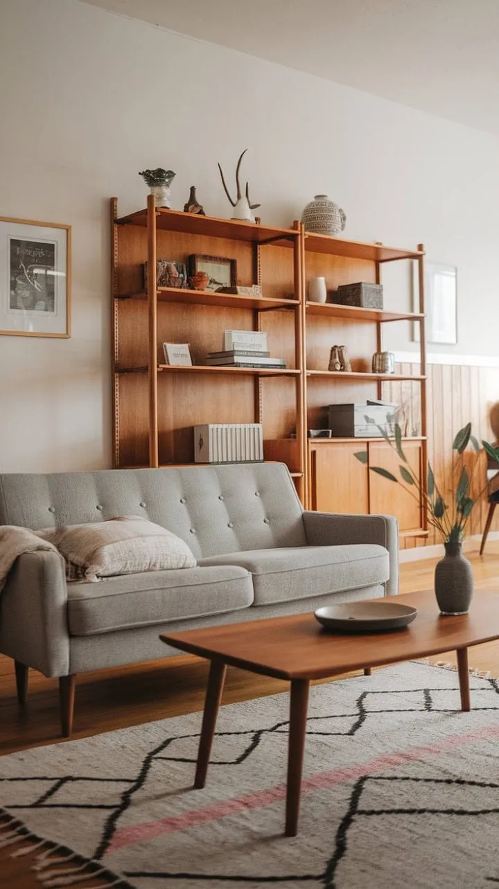 Sunlight bathes a serene Scandinavian living room in warmth, where understated design and curated details create an atmosphere of tranquil simplicity.