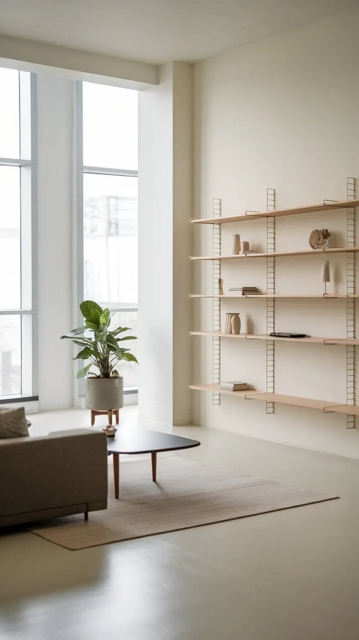 Bathed in sunlight, this minimalist one-bedroom apartment exemplifies the beauty of simplicity, where carefully selected decor transforms a serene space into an inviting sanctuary.