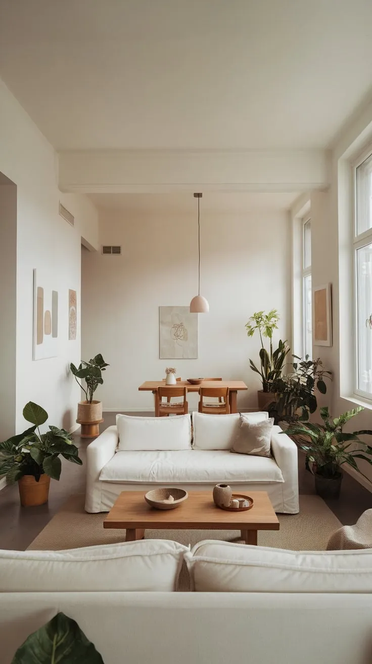 Clean lines and natural light define this minimalist apartment's airy one-bedroom layout.