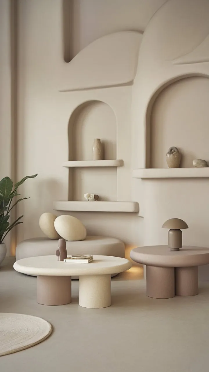 This minimalist sanctuary harmoniously combines calm lines, neutral tones, and organic textures to create an elegant retreat where comfort meets contemporary design.