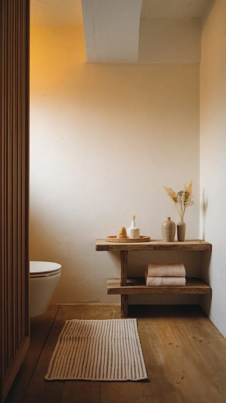 This Japandi bathroom is a serene minimalist retreat, harmoniously blending clean lines and natural materials for an elegant escape.