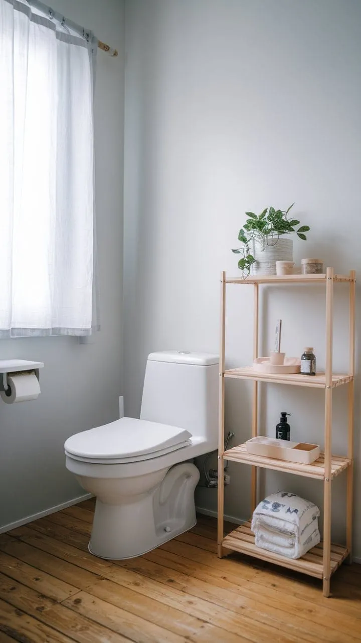 This Japandi-inspired bathroom beautifully blends minimalism and nature, creating a serene oasis for mindful moments.