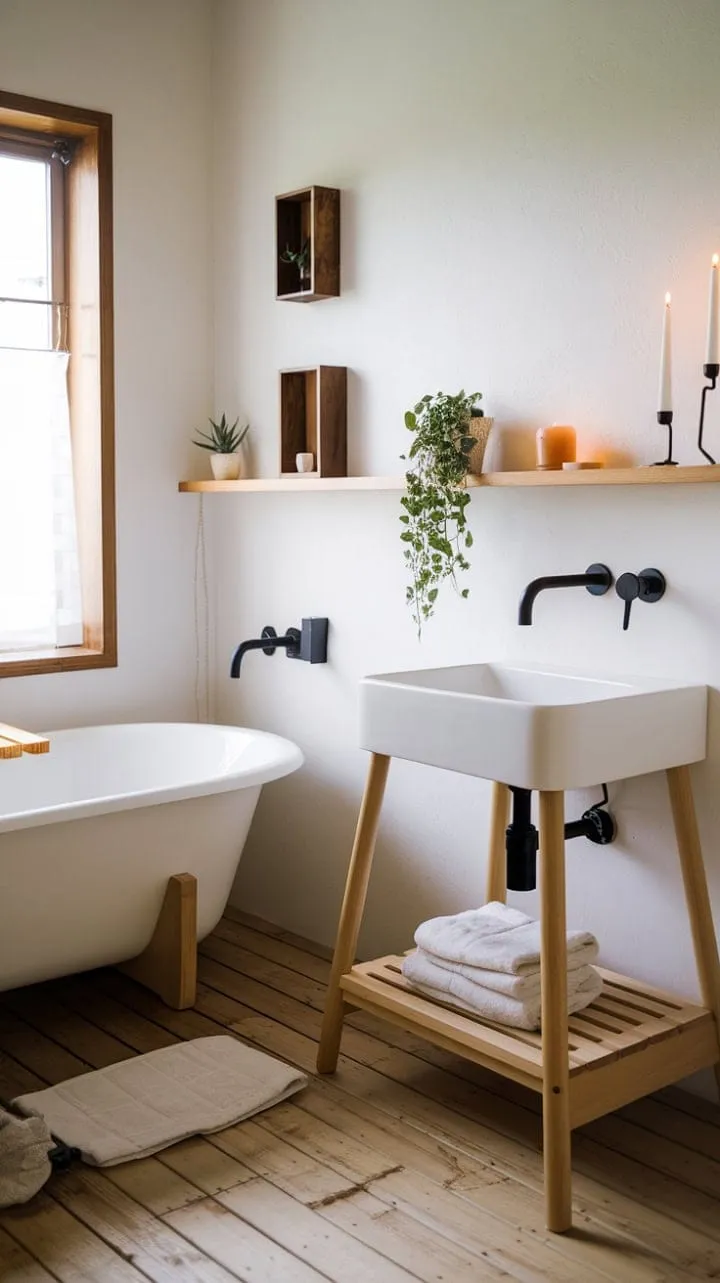 Discover tranquility in a minimalist sanctuary where natural light highlights the serene fusion of Japanese and Scandinavian design, creating a space that embodies both beauty and practicality.
