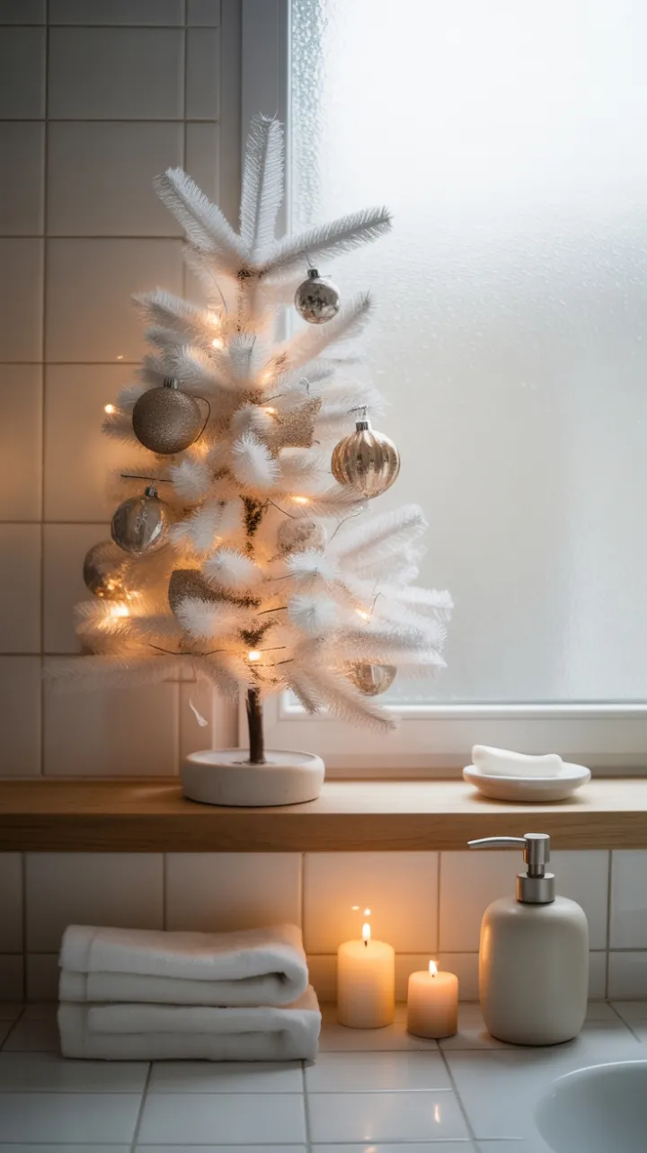 Quiet Holiday Glow in a Minimalist Bathroom