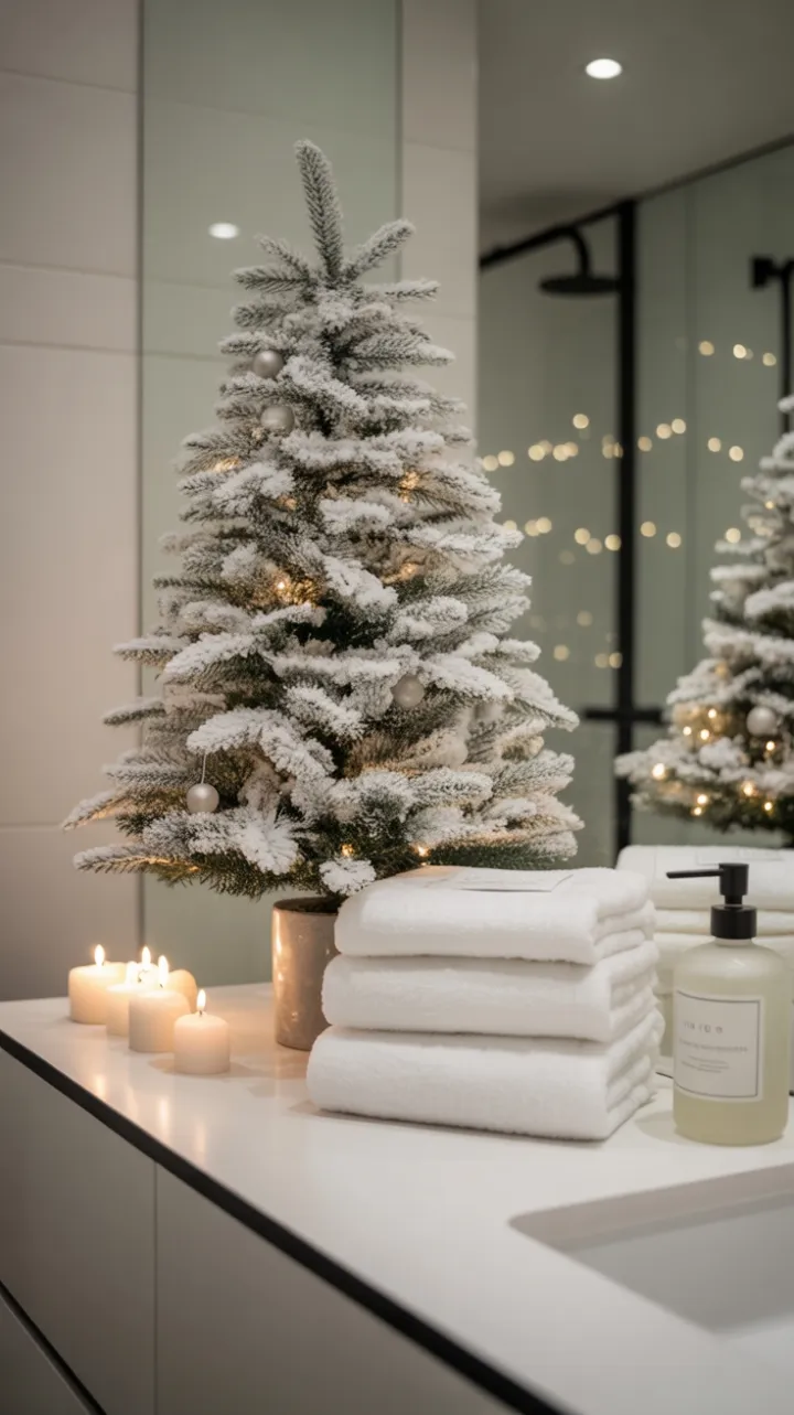 Snow-White Holiday Calm in a Minimalist Bath