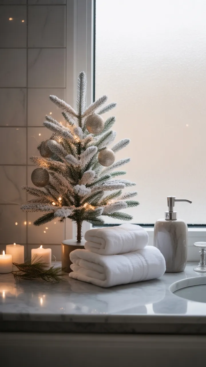 Snow-Dusted Elegance in a Minimalist Christmas Bathroom