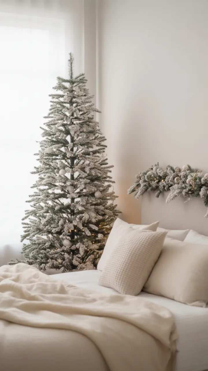 Serene Snow-White Christmas Bedroom