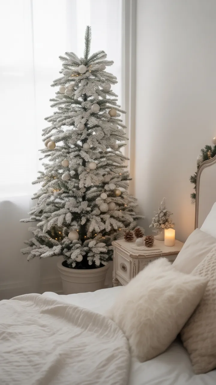 Silent Snow‑White Christmas in a Minimalist Bedroom