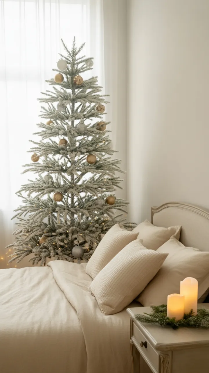 Serene Snow-White Christmas Bedroom
