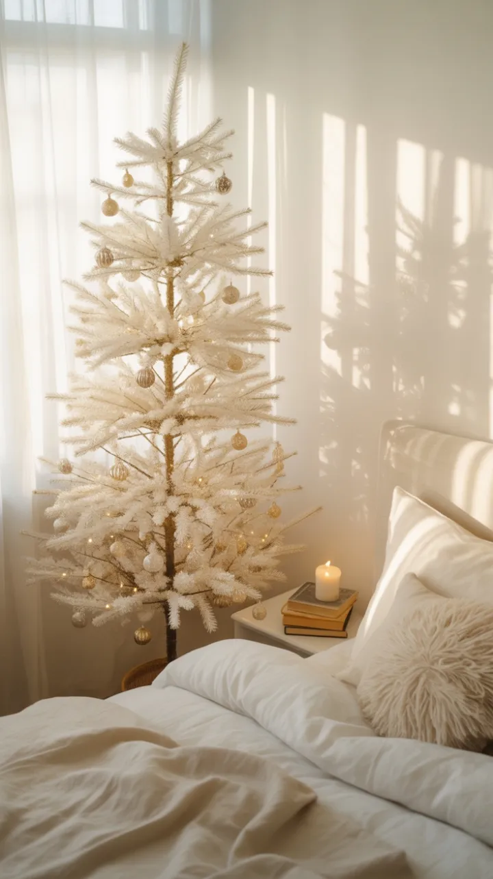 Quiet Morning by the Slender White Christmas Tree