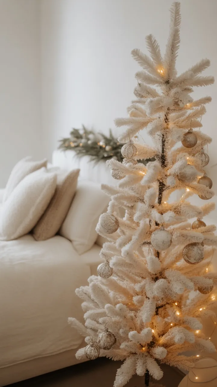 Serene Minimalist Christmas Bedroom Bathed in Winter Light