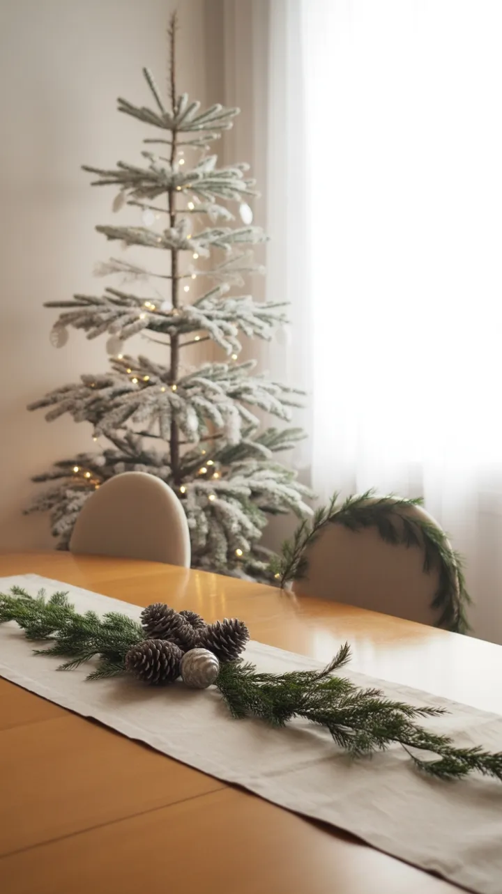 Serene Minimalist Christmas Dining with a Snow-White Tree and Frosted Accents
