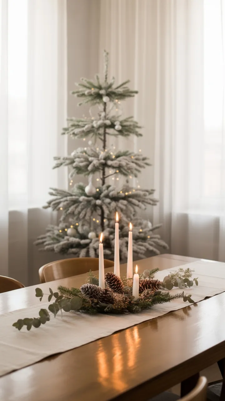 Serene Minimalist Christmas Dining with Snow-White Tree