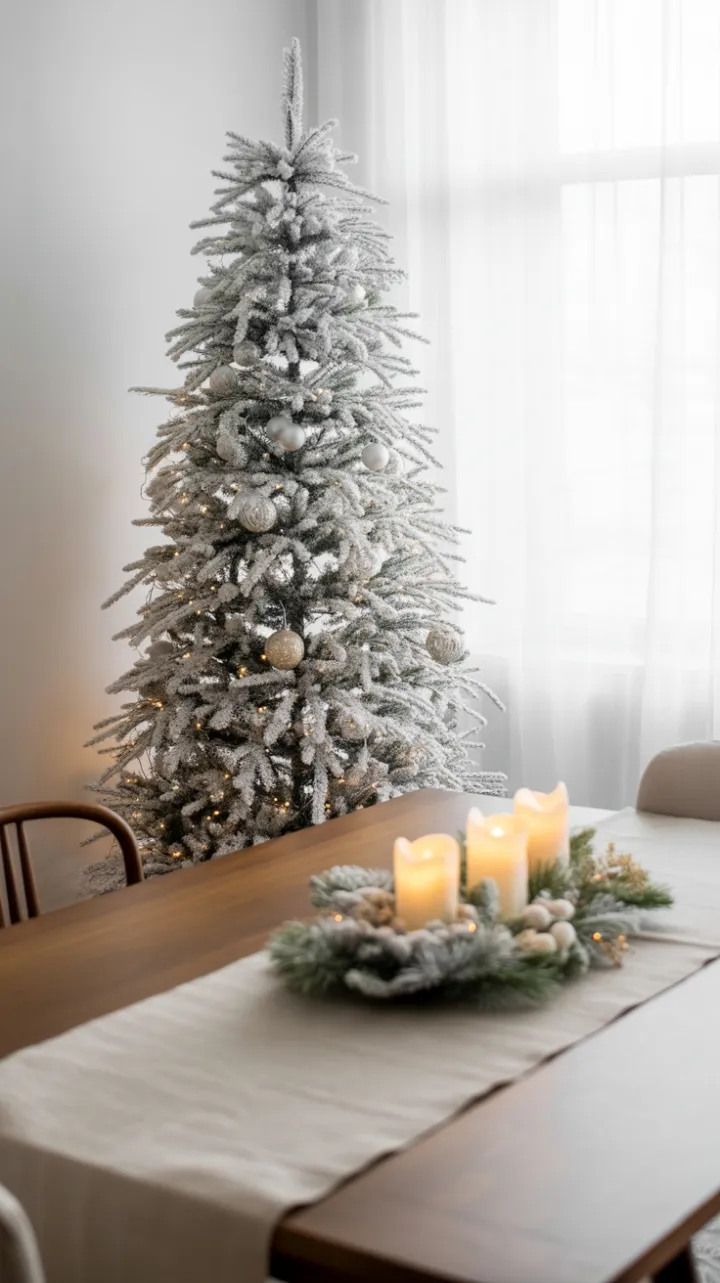Snow-White Elegance in a Minimalist Christmas Dining Room