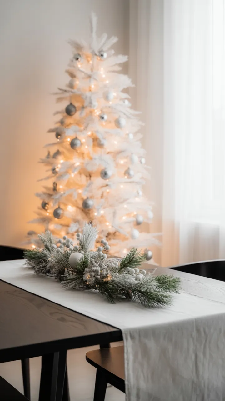 Serene Minimalist White Christmas Dining Room