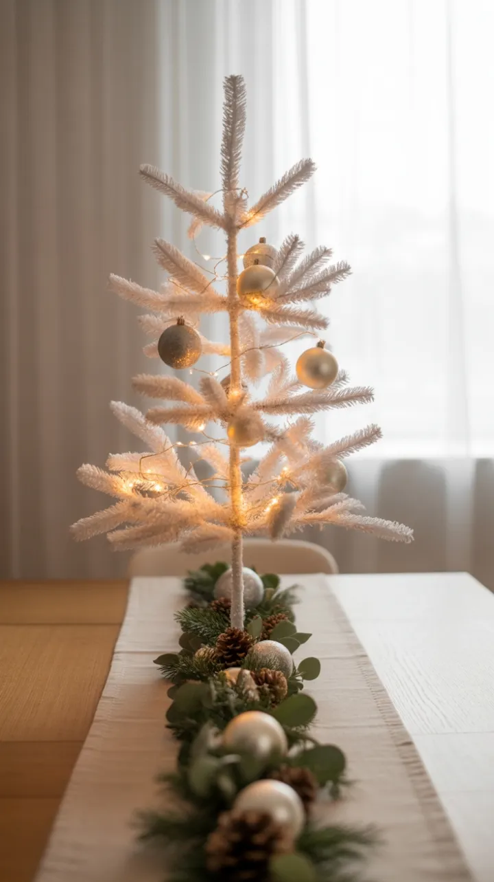Serene Minimalist Christmas Table with Snow-White Tree
