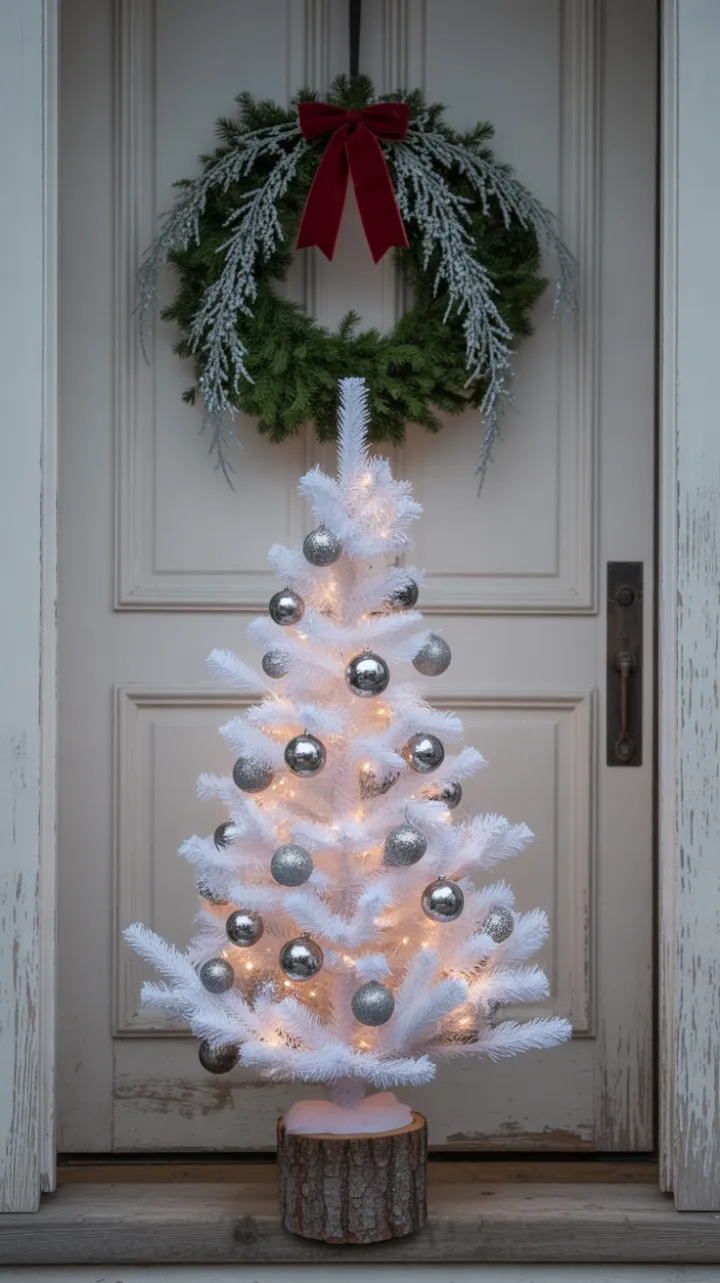 Minimalist Holiday Charm with White Tree and Velvet Bow