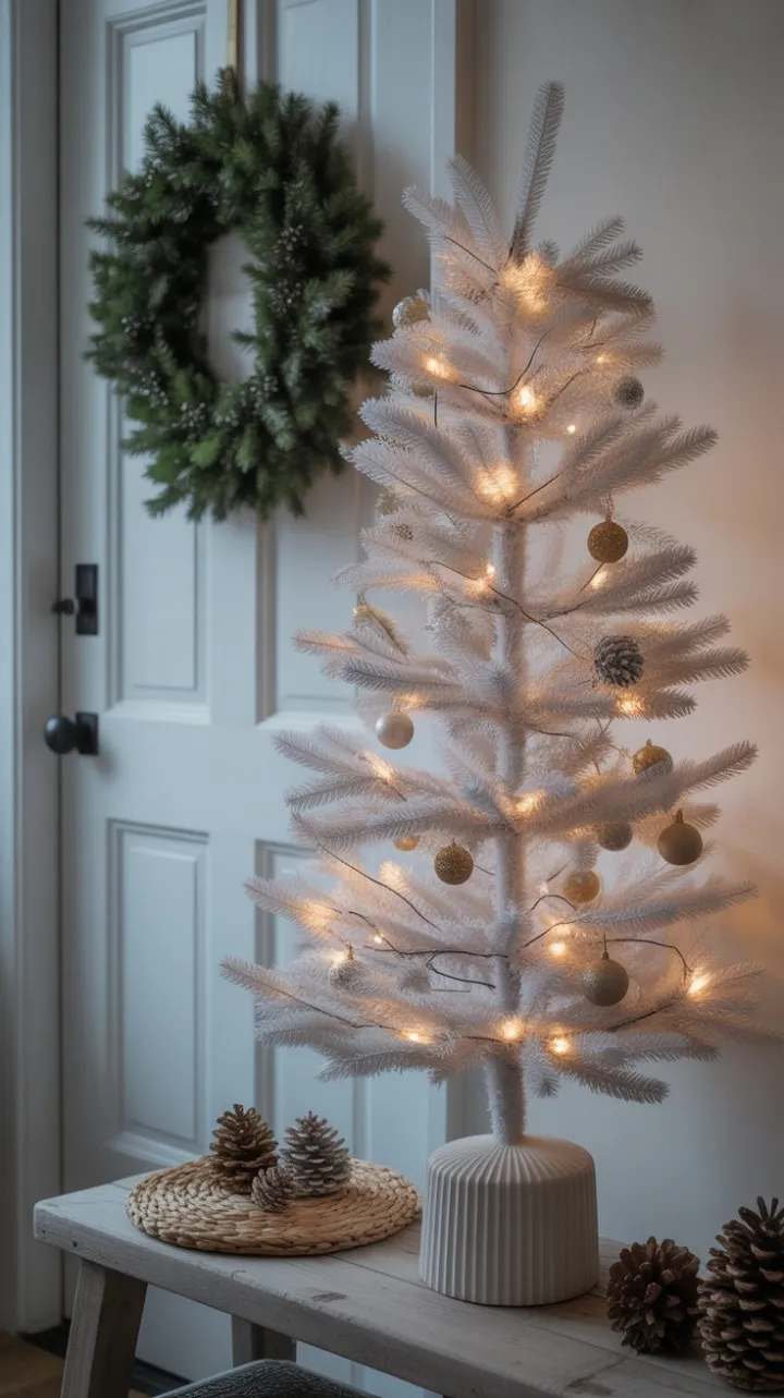 Serene Minimalist Christmas Entryway with Slender White Tree