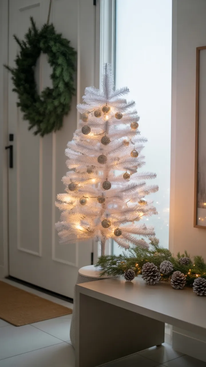 Serene Minimalist Christmas Entryway with Glowing White Tree