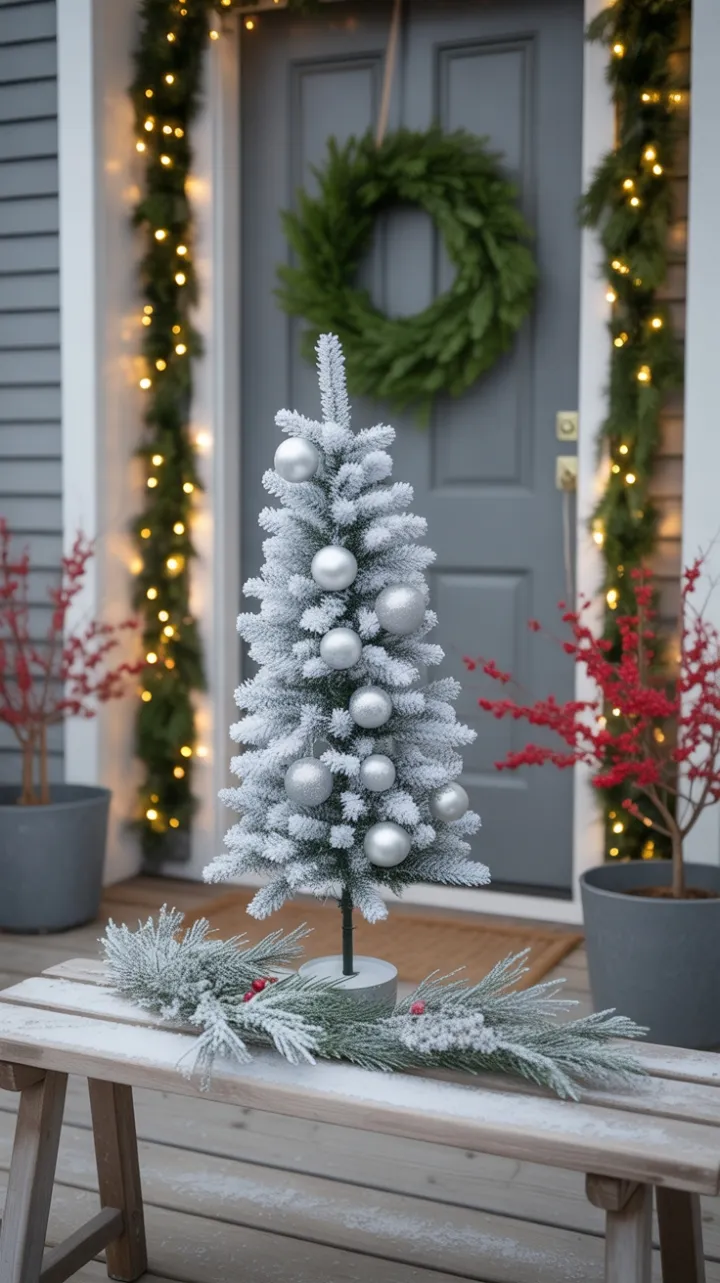 Serene Minimalist Christmas Porch Bathed in Warm Light