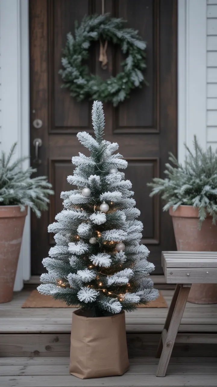 Snow-Dusted Minimalist Porch Radiating Warm Holiday Glow