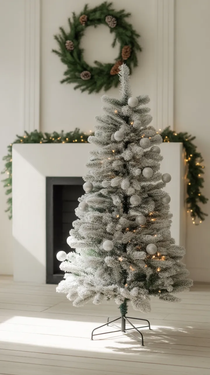 Serene Minimalist Christmas with Snow-White Tree and Soft Warm Glow