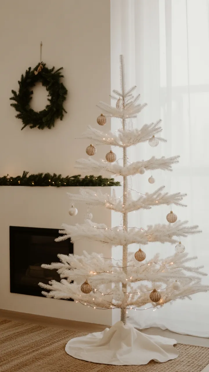 Quiet Elegance A Minimalist White Tree Bathed in Gentle Light