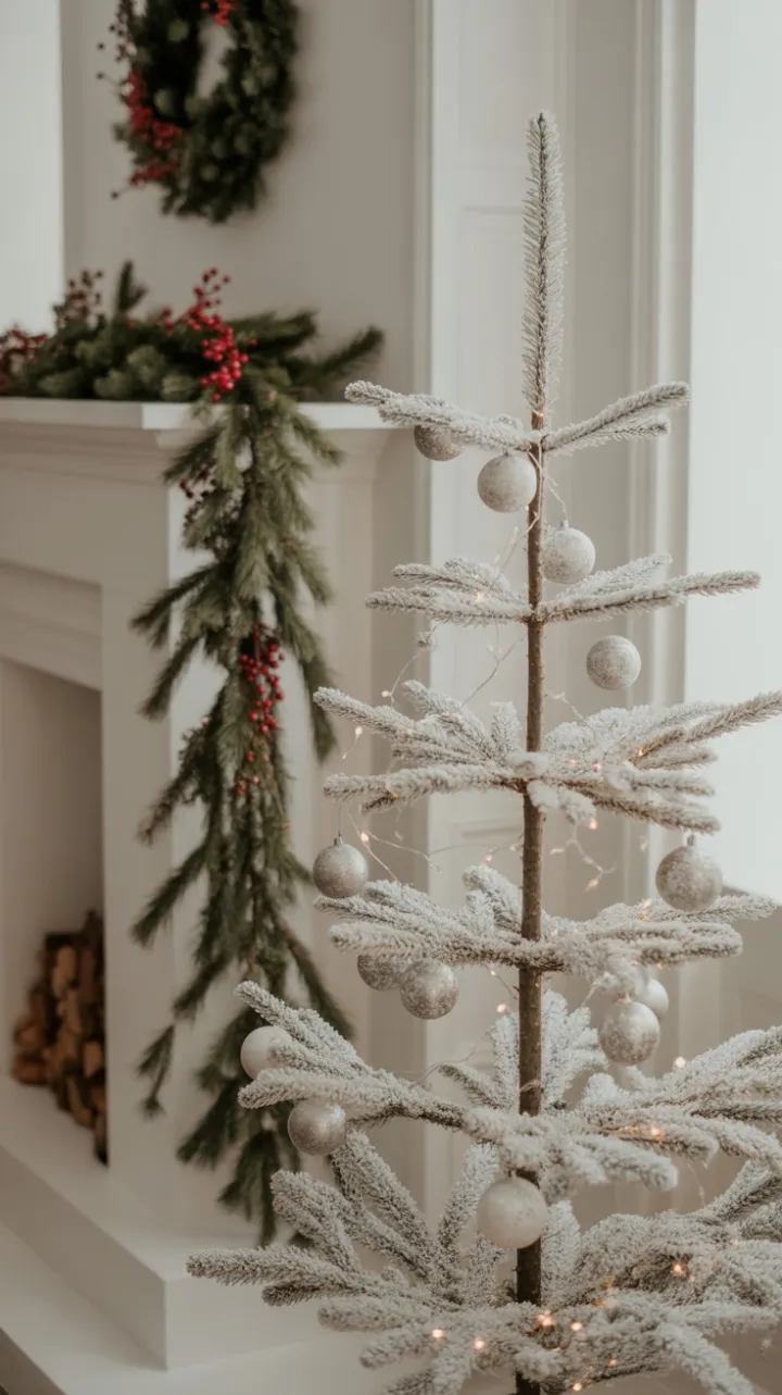 Serene Minimalist Christmas With a Slender White Tree and Frosted Silver Glow