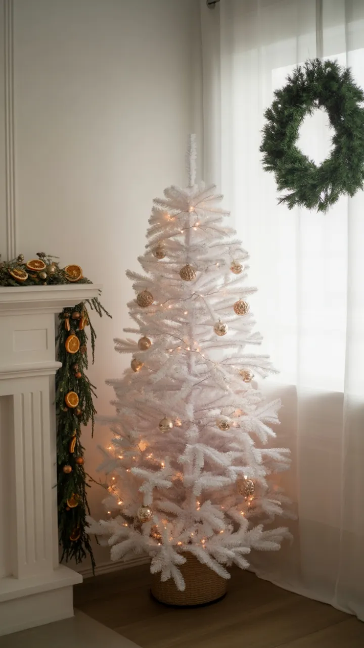 Snow-White Christmas Corner with a Warm Golden Glow