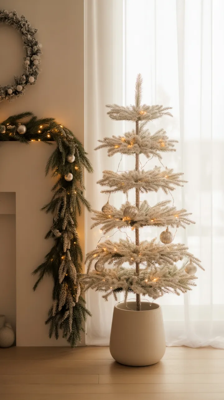 Serene Minimalist Christmas with a White Tree and Warm Glow