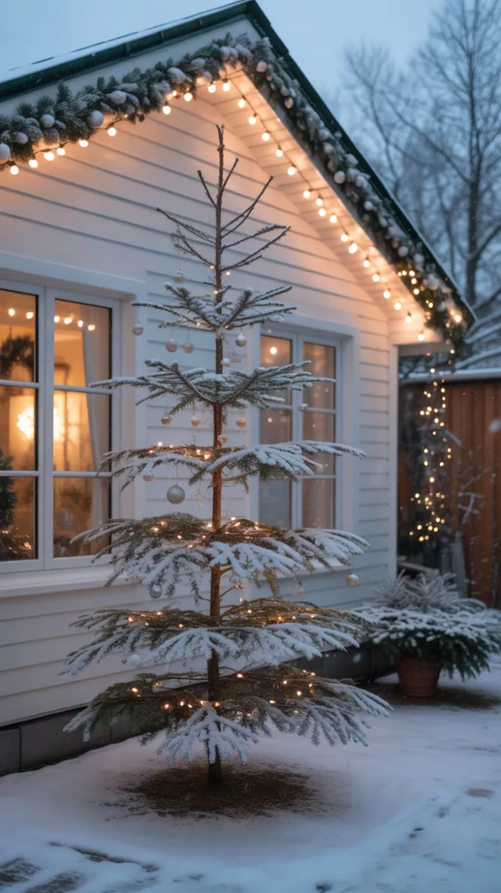 Snow-Kissed Minimalist Christmas Cottage with Golden Lights