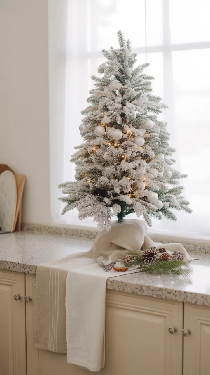 Snow-Dusted Simplicity in a Minimalist Christmas Kitchen