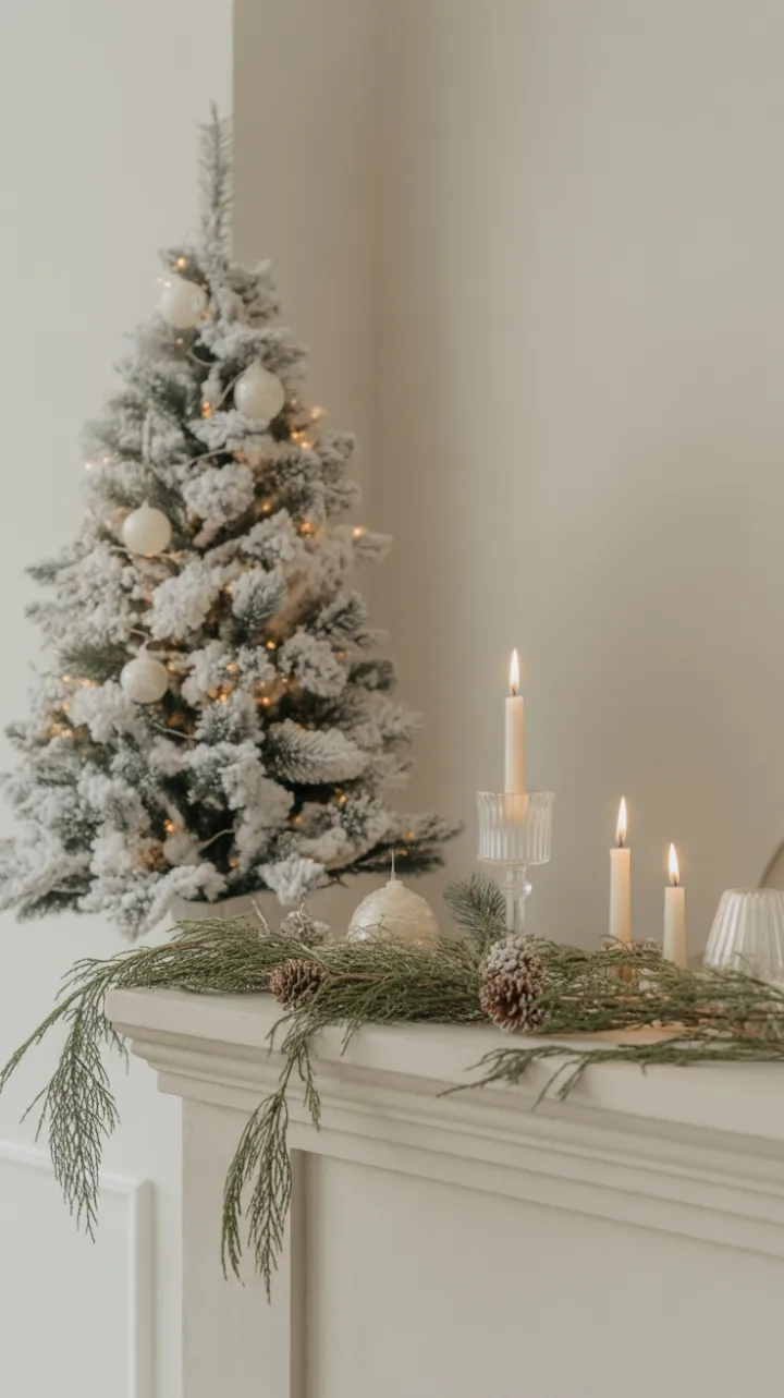 Snow-Kissed Minimalist Christmas Mantel