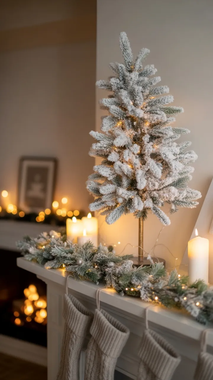 Snow-Kissed Serenity Minimalist Christmas Mantel