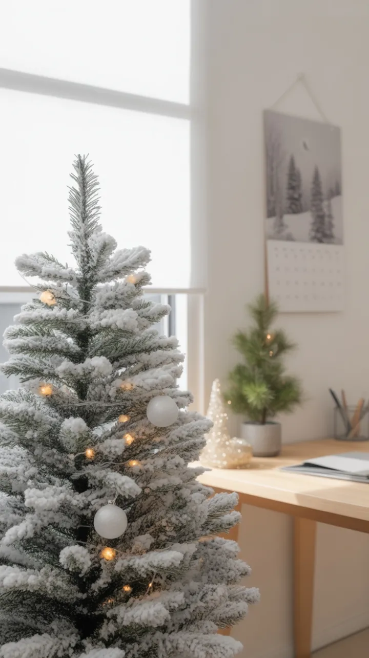 Snow-Kissed Minimalist Holiday Workspace