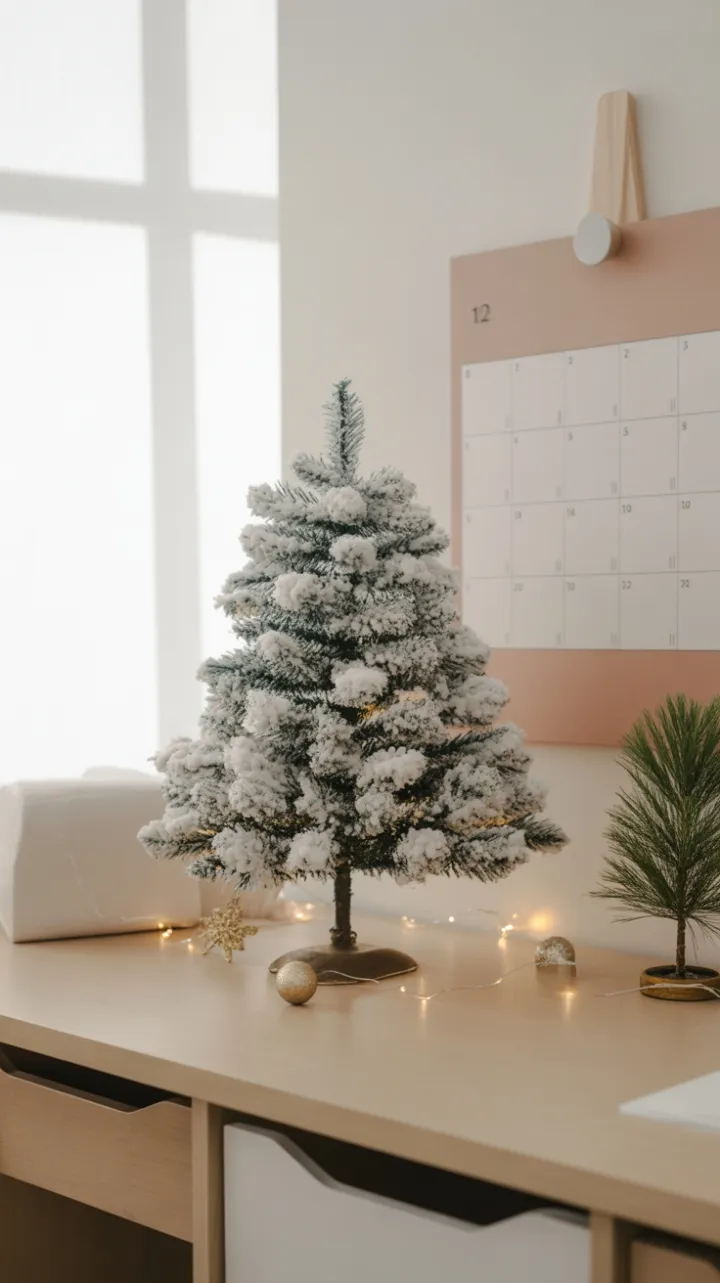Snow‑Kissed Minimalist Holiday Desk