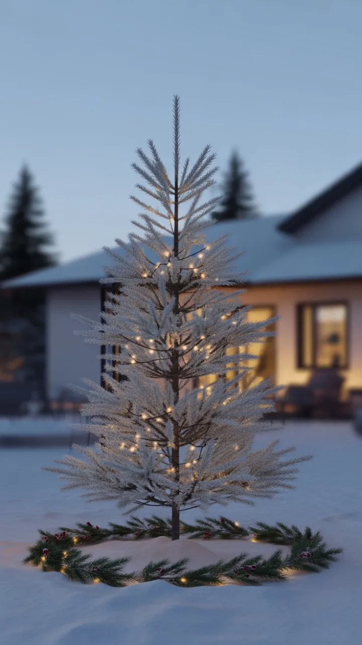 Twilight Glow Around a Minimal White Christmas Tree