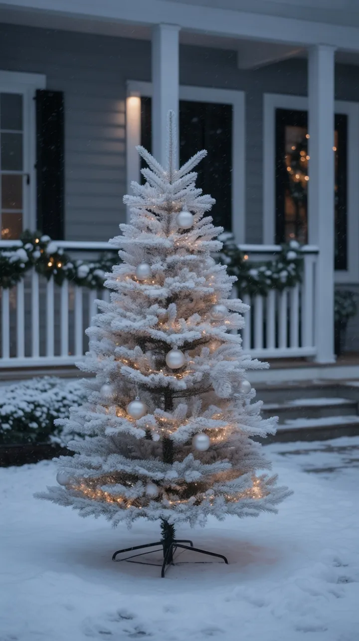 Minimalist Snow-Covered Christmas Tree in a Soft Winter Glow