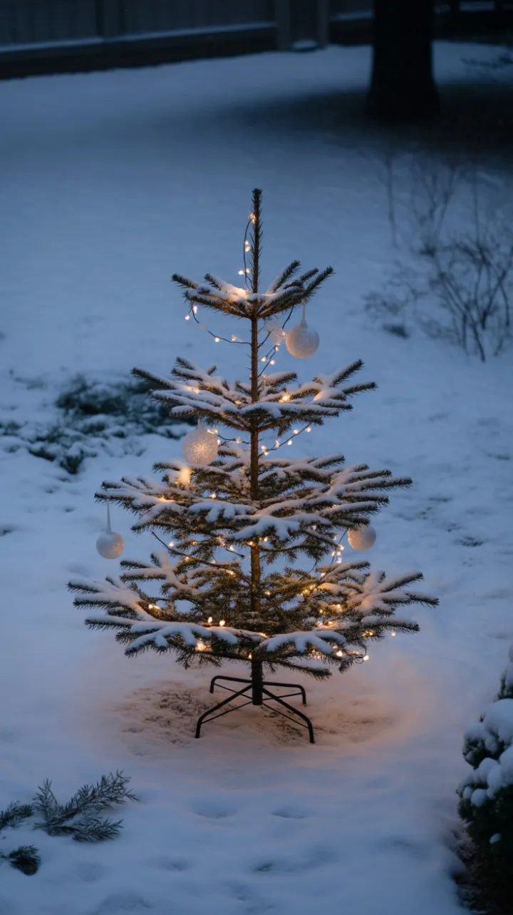 Snow-Kissed Minimalist Christmas Tree in a Warm Glow