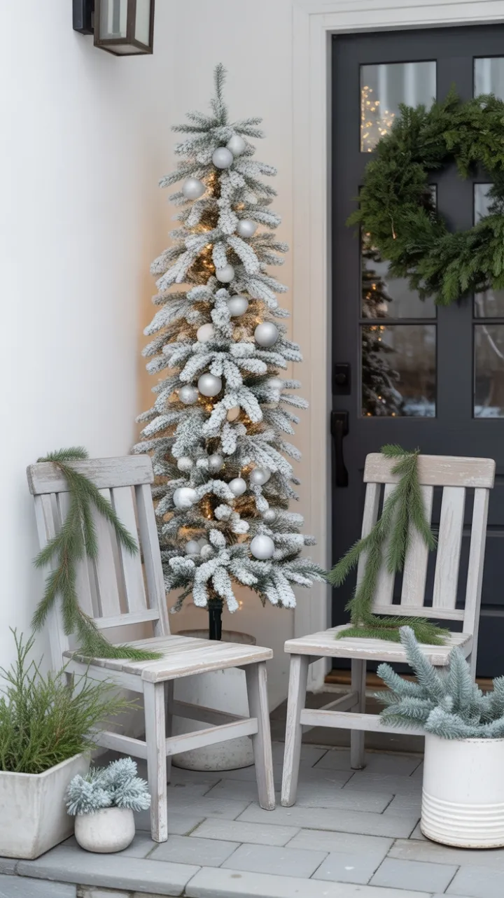Frosted Elegance Minimalist Christmas Porch