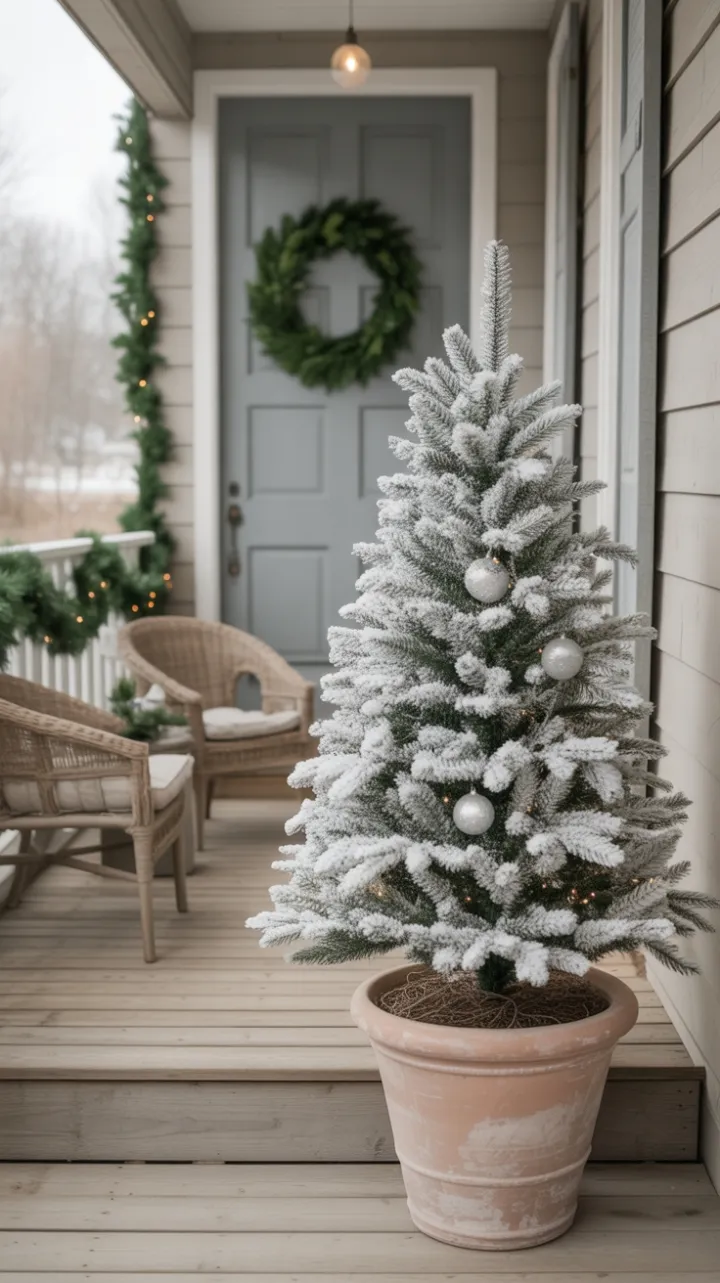 Serene Snow-Kissed Minimalist Christmas Porch